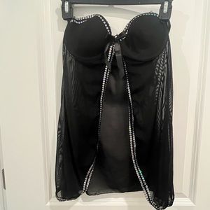 EUC Black and Sequin Flyaway Open Chemise Top, Size S